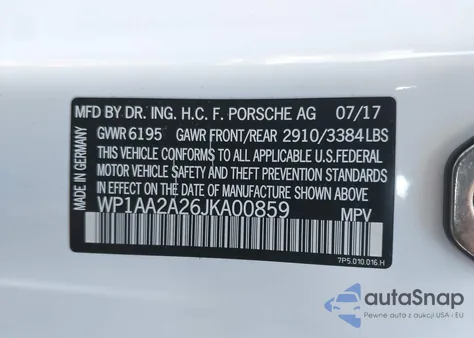 2018 Porsche Cayenne z USA, uszkodzony, nr VIN WP1AA2A26JKA00859